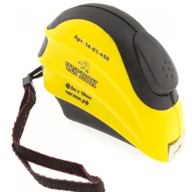 Рулетка, обрезиненный корпус, ABS пласт., серия "Спринт", автостоп, нейлон,  5м х 19мм, Чеглок (12/1
