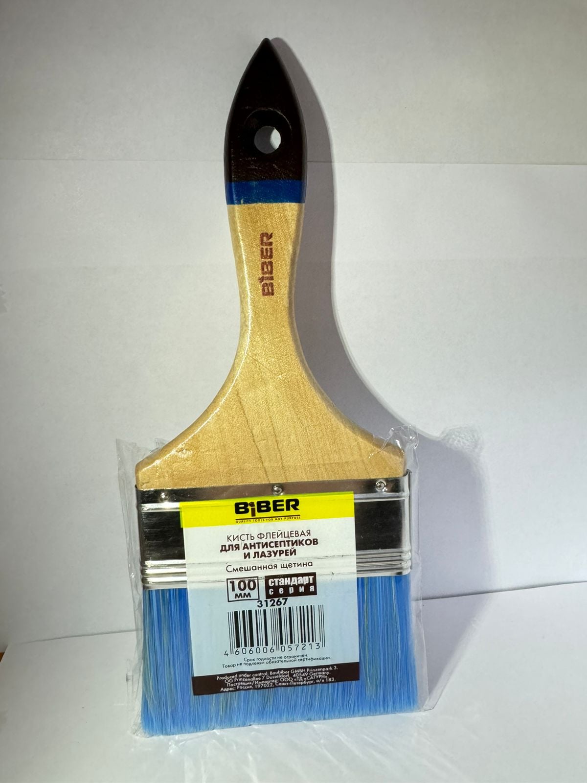 БИБЕР 31267 Кисть флейцевая для антисептиков дер. рукоятка "Стандарт" 100мм (12/240)