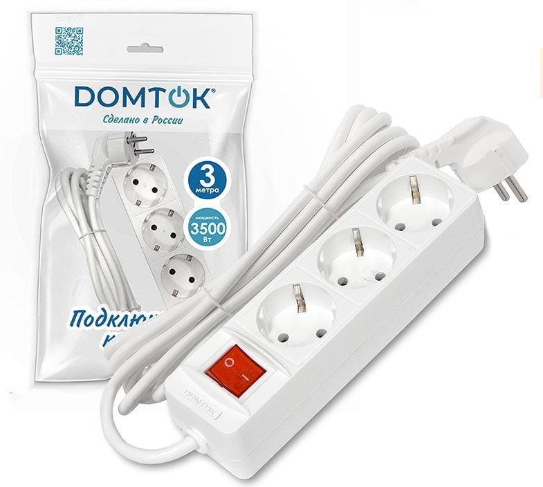 Удлинитель DOMTOK 3500Вт 3гн 3м с/з ПВС 3х1, выкл. / шт