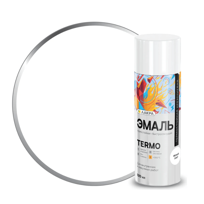 ЛАКРА  аэрозольный термостойкая эмальTermo+300 универсальный 1007Т белый 520 мл/12 (шт)