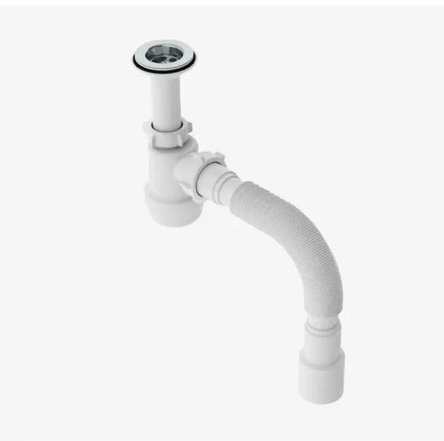 Сифон для кухни 1.1/2*40 малый с отводом для с/м, с гофрой 40*40/50 S0315 Акватер/Сандесант