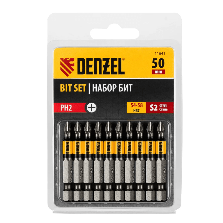 Биты PH2х50мм, сталь S2 круглый профиль , DENZEL шт