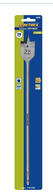 Сверло перовое по дереву 28 х300 мм ПРАКТИКА