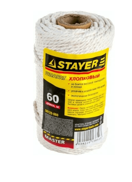 Шпагат Хлопок.белый 60м, STAYER (50120-060) (шт.)