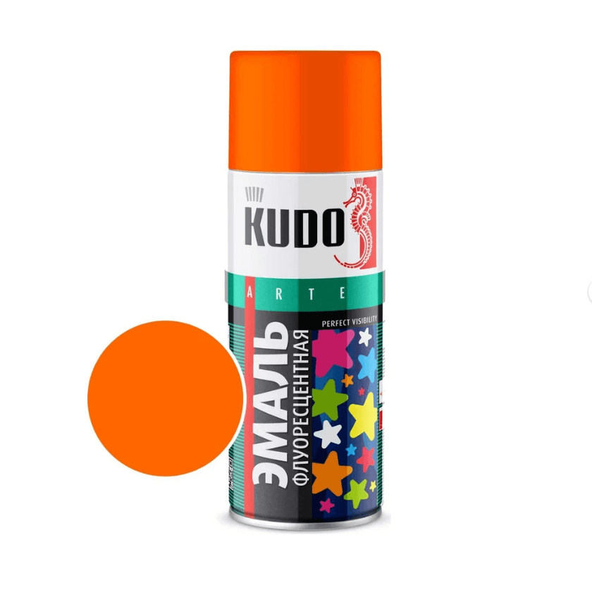 KUDO аэрозольная эмаль Color флуоресцентная 1205 оранжево-желтая 520 мл/12