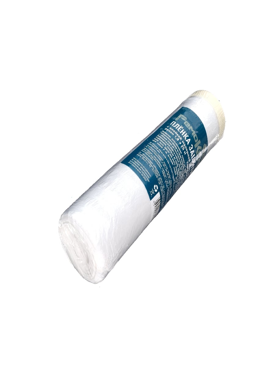 Плёнка защитная с клейкой малярной лентой, прозрачная, HDPE, рулон 1,8х25м, толщина 8мкм, / шт.