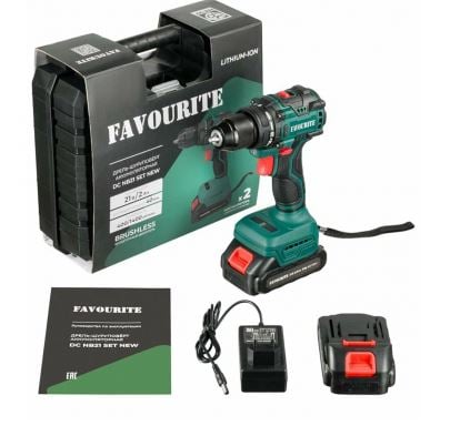 Дрель-шуруповёрт акк. Li-ion, 21 В, 2 Ач, биты DC NB21 SET NEW FAVOURITE/121758221