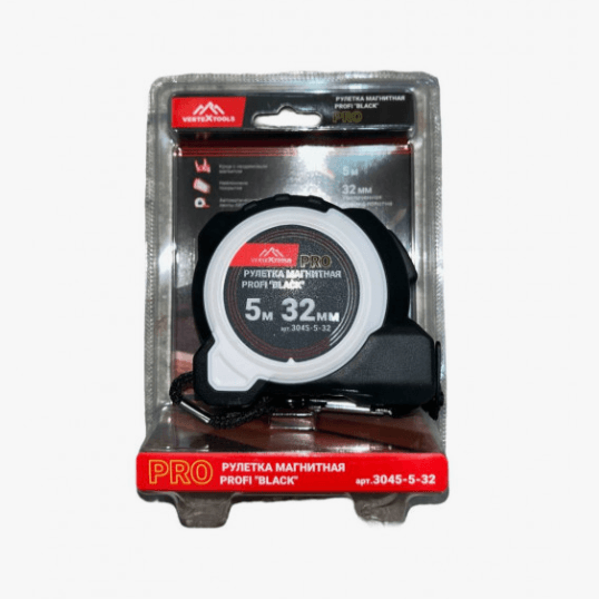 Рулетка магнитная PROFI "BLACK" 5 х 32мм, автостоп, нейлон, VERTEX (шт)