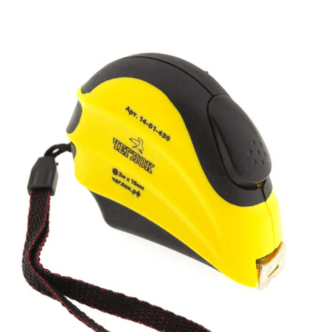 Рулетка, обрезиненный корпус, ABS пласт., серия "Спринт", автостоп, нейлон,  3м х 16мм, Чеглок (шт)