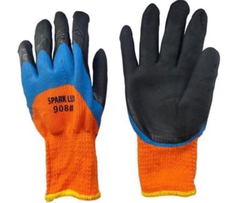 Перчатки  вспенен. сине-оранжевые с черным пальцем/ладонью (пар)