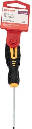 Отвертка REXANT крестовая  2-х коп.рук,  PH00 х75 мм,