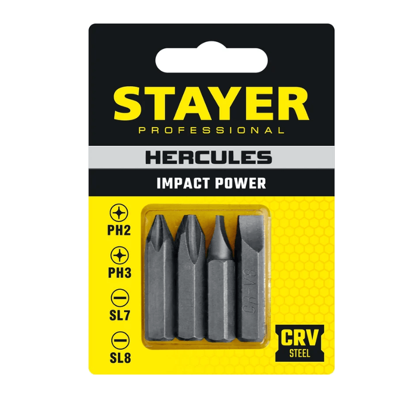 Бита STAYER Hercules для ударной отвертки 36 мм, S4, (4шт)
