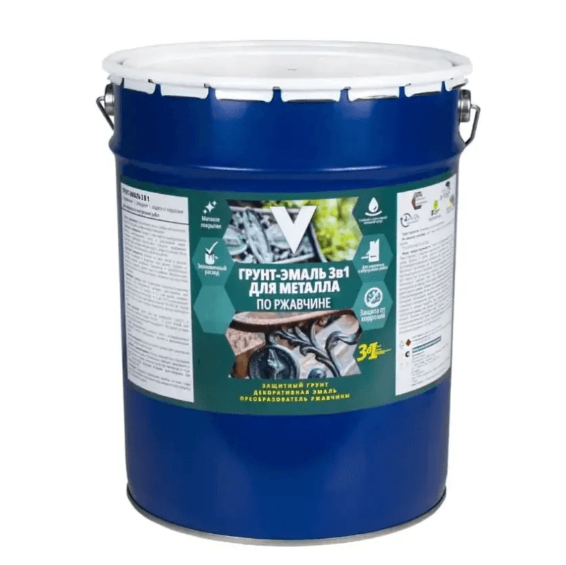 Грунт -Эмаль "V" по Ржавчине 3 в 1 Серая 20 кг