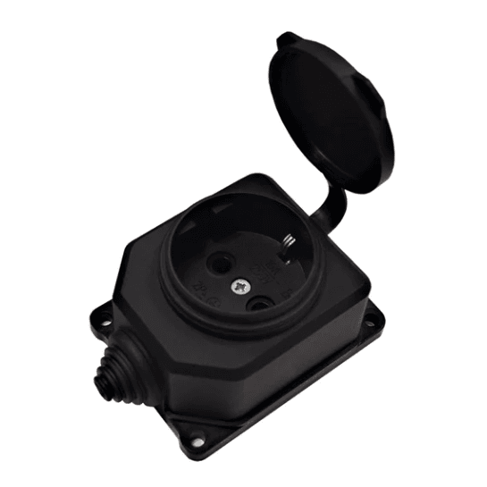 Колодка каучук "UNIVersal" 1-мест. настен. с заглушк. "Компакт" с/з 16А 250В IP44 черн (шт)