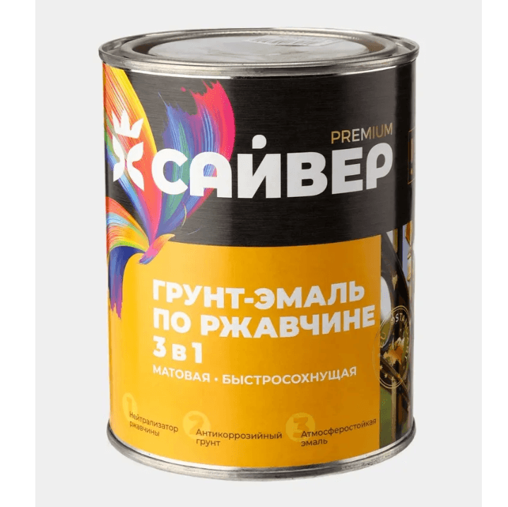 Сайвер Грунт-эмаль по ржавчине 3 в 1 черная 0,8 кг./14