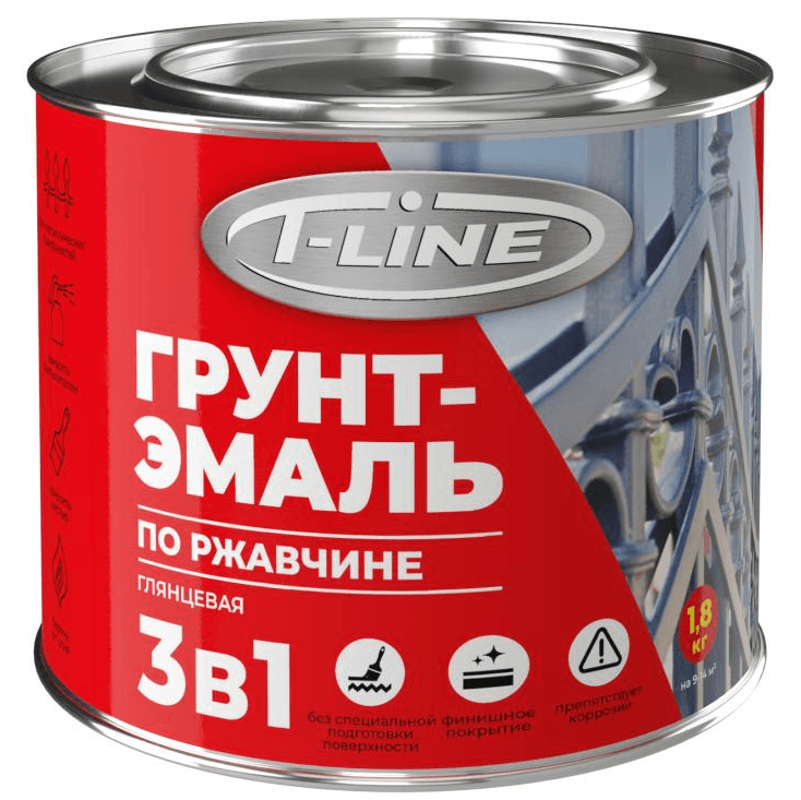 T-line Грунт-эмаль по ржавчине  3 в 1 белая 1,8 кг./6