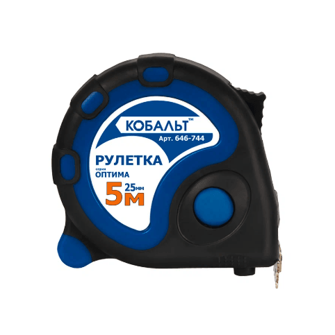 Рулетка Оптима 5м x 25мм, двухкомп. корпус, тройной стопор, магн.крючок, КОБАЛЬТ (шт)