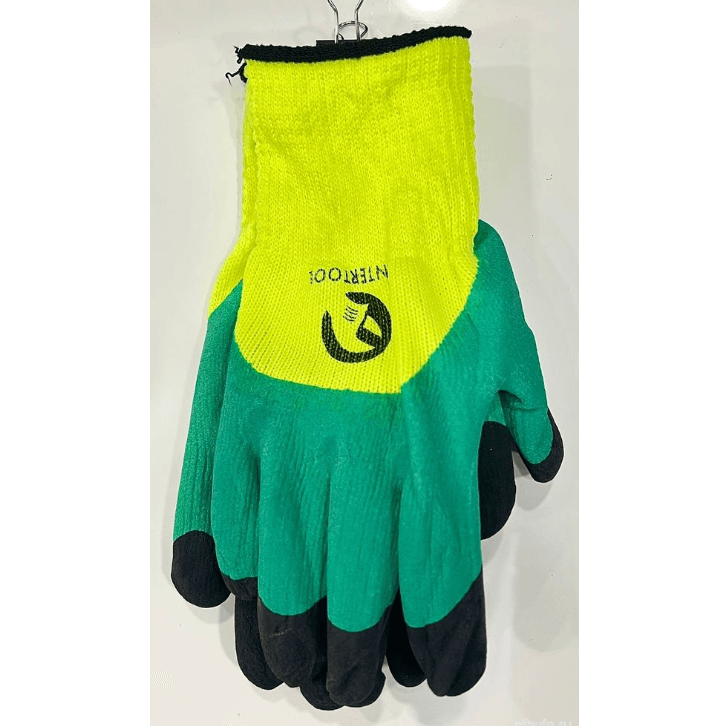 Перчатки  вспенен. -20 INTERTOOL желто-черно салатовые c черными пальцами НАЧЕСОМ (10/480)