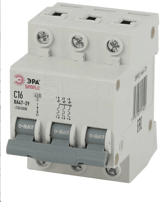 Авт.выкл. ЭРА SIMPLE 3-Р ,16А, ВА47-29 С,4,5кА/4 (шт)