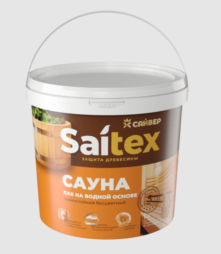 Saitex Сауна лак водный  Бесцветный 1 л. /9