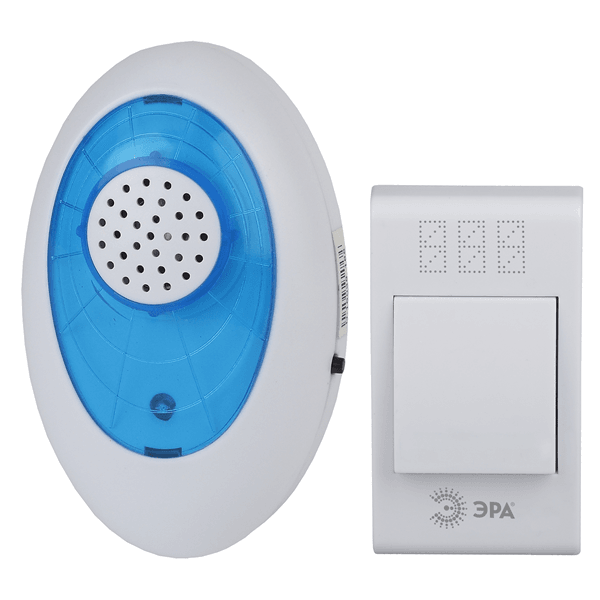 Звонок беспроводной ЭРА А01 аналоговый, белый/ голубой, 32 мелодии, 100 м за 1 шт