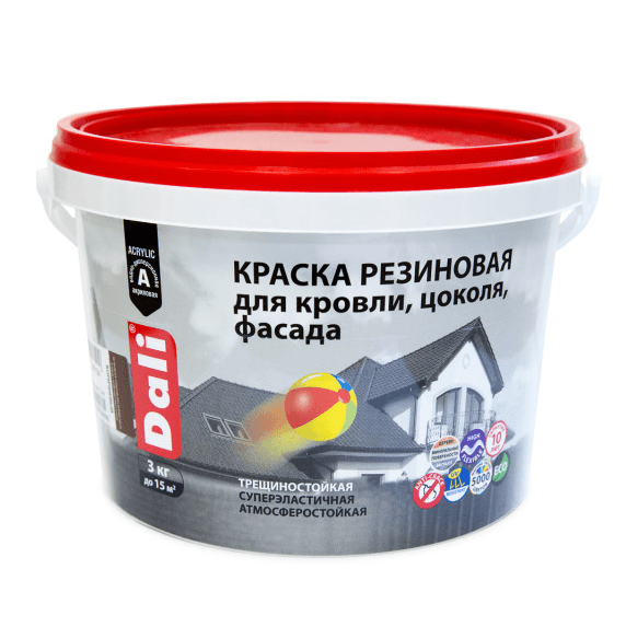 Dali краска резиновая для кровли , цоколя, фасада черный 3 кг.