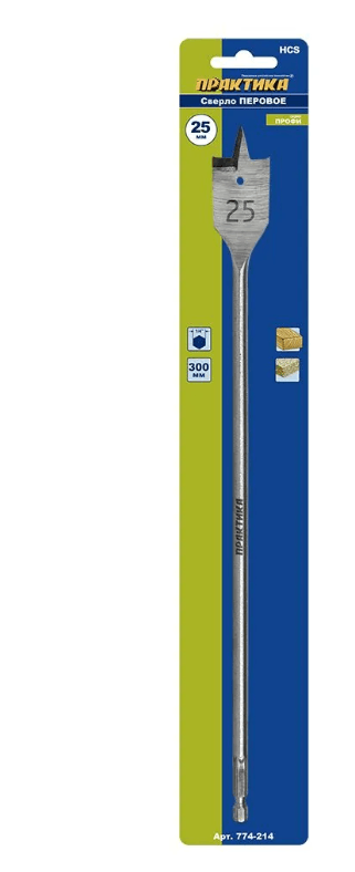 Сверло перовое по дереву 25 х300 мм ПРАКТИКА