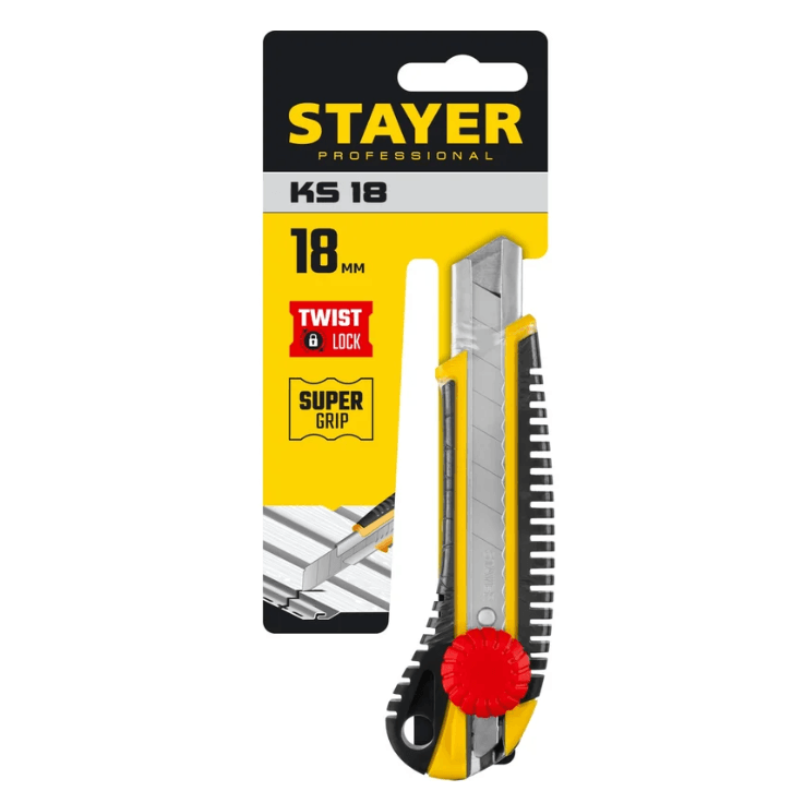 STAYER  KS-18, 18 мм, нож с винтовым фиксатором, Professional (09161)