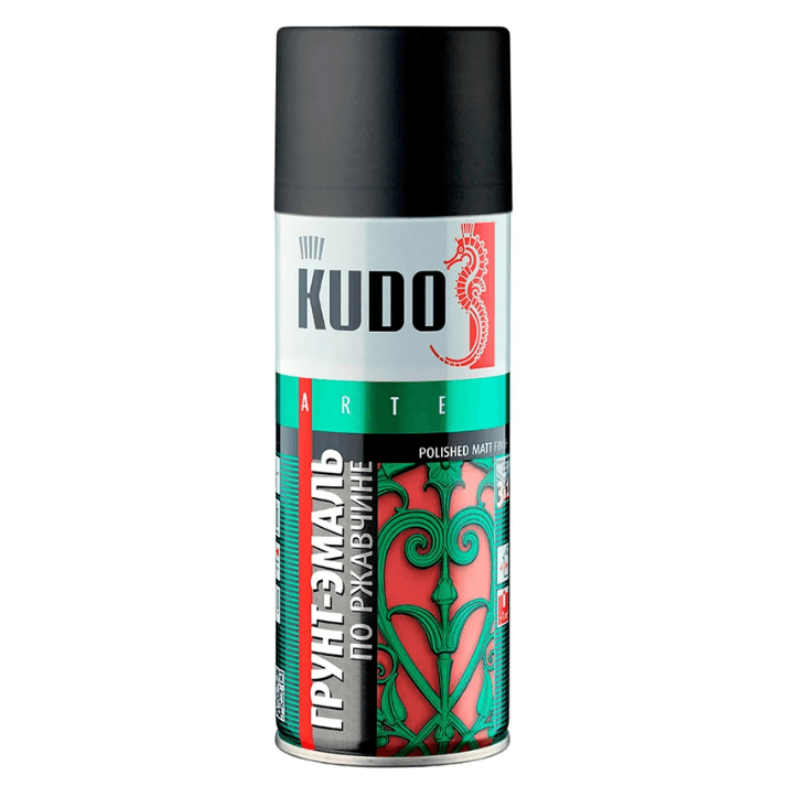 KUDO аэрозольная грунт-эмаль по ржавчине 9005 черная 520 мл/KU-319005