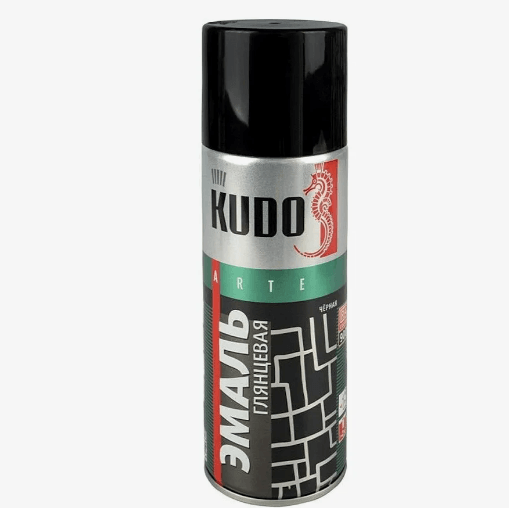 KUDO аэрозольная эмаль Color универсальная черная глянцевая 1002 RAL-9005 520мл